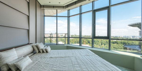 Panoramic view of an empty, minimalist room for practice.